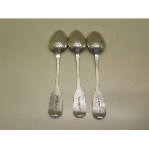 417 - A set of 3 fiddle pattern table spoons, London 1843 WE, monogram, good condition, approx 7 troy oz