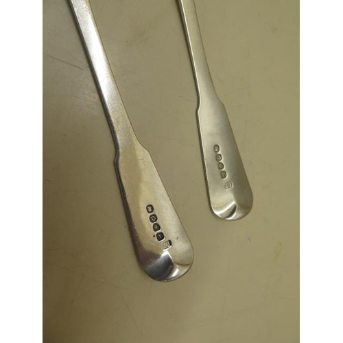 437 - A good pair of George III silver fiddle pattern table spoons, no monogram, by J Lloyd London 1811, a... 