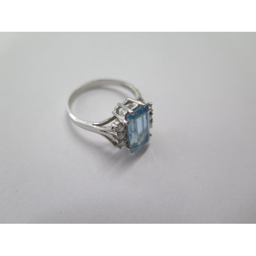 476 - A hallmarked 18ct white gold aquamarine and diamond ring, size P, approx 4.3 grams, aquamarine appro... 