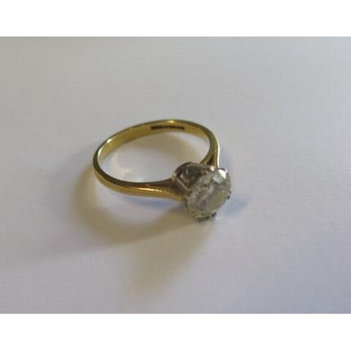 483 - A hallmarked 18ct yellow gold diamond solitaire ring, the brilliant cut diamond approx 1.20ct, diamo... 