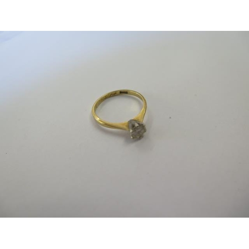 495 - An 18ct yellow gold diamond solitaire ring, diamond approx 0.30ct, size L, inscription to inner shan... 