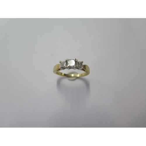 509 - An 18ct yellow gold diamond trilogy ring, approx 0.53ct, size K, approx 3.6 grams, generally good co... 