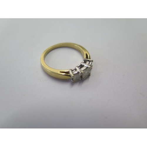 509 - An 18ct yellow gold diamond trilogy ring, approx 0.53ct, size K, approx 3.6 grams, generally good co... 