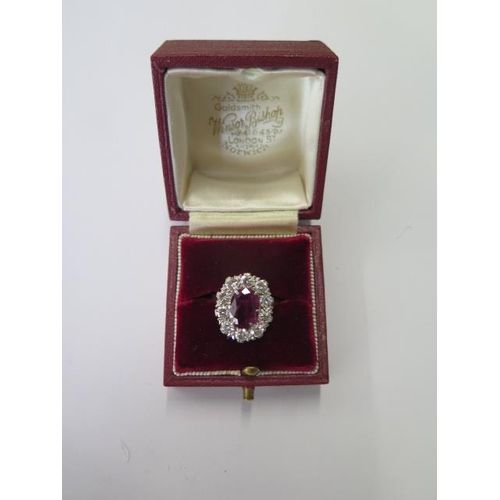 515 - A vintage 18ct yellow gold ruby and diamond ring, ruby approx 2.5ct, diamond approx 1.25ct, size N w... 