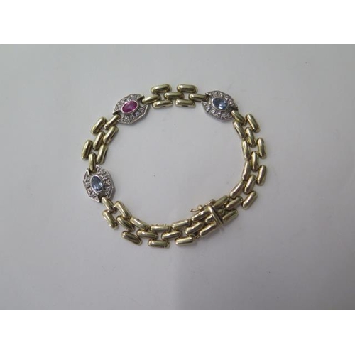 529 - A 9ct yellow and white gold multi gem link bracelet 18cm long, approx 11.4 grams, in good condition