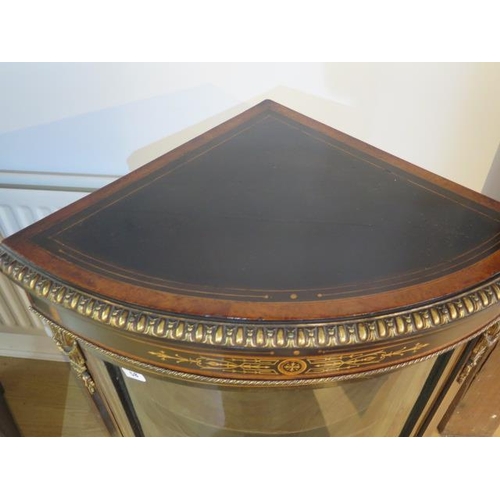 58 - A good Victorian ebonised inlaid bowfronted corner cabinet with ormulu mounts, 117cm tall x 70cm wid... 