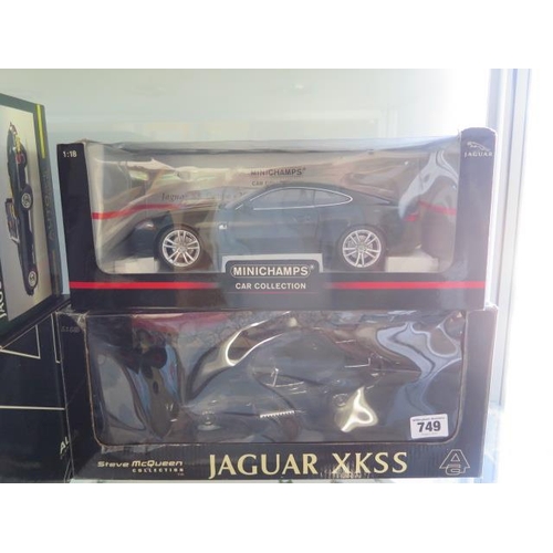 749 - 5 boxed Autoart diecast 1:18 scale diecast Jaguar cars and 2 boxed Minichamps Jaguar cars