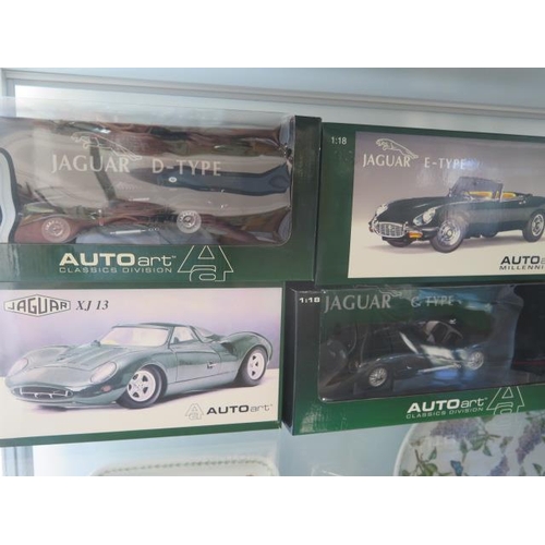 749 - 5 boxed Autoart diecast 1:18 scale diecast Jaguar cars and 2 boxed Minichamps Jaguar cars