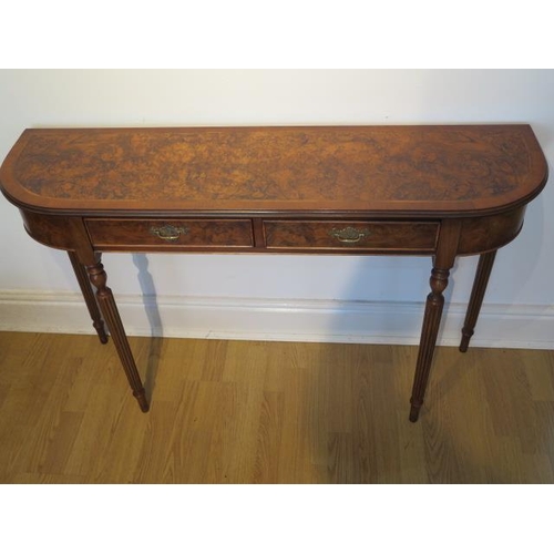 78 - A new walnut D shaped 2 drawer hall / side table, made by a local craftsman to a high standard, 76cm... 