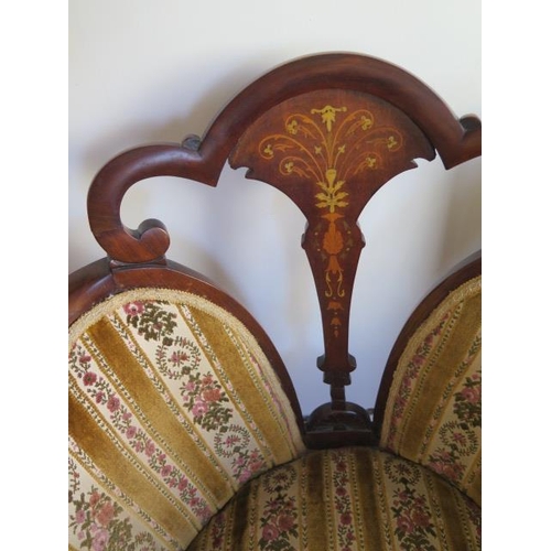 90 - A pair of early 1900s ladies and gentleman upholstered mahogany side chairs