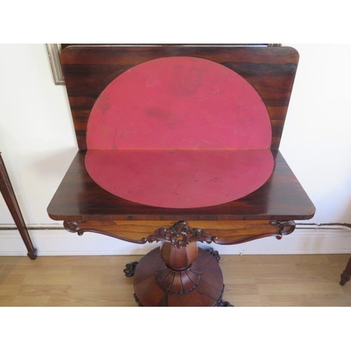 93 - A 19th century rosewood card table with a foldover top, 90cm wide, 75cm tall