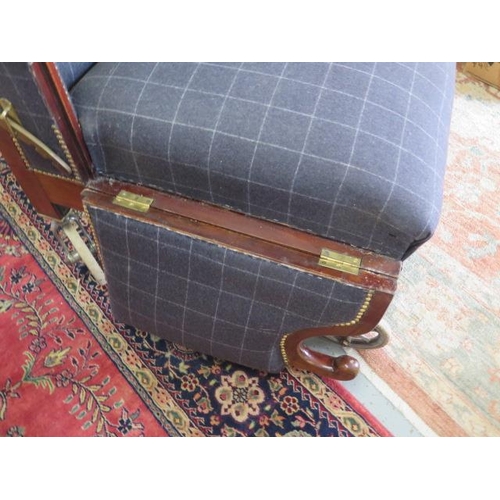 96 - A Victorian reupholstered invalid chair with drop sides, reclining back and pull out foot rest, 107c... 