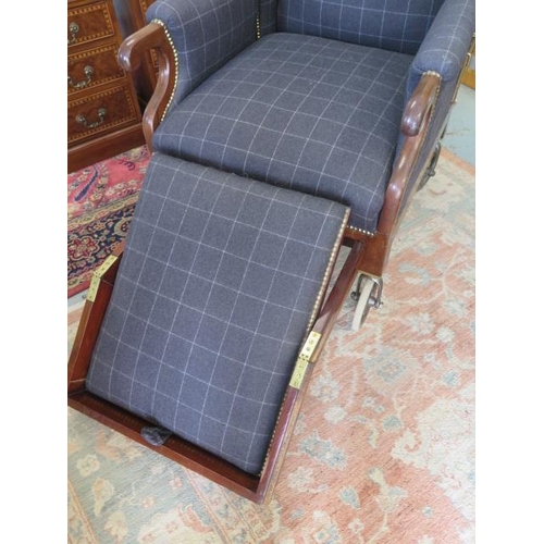 96 - A Victorian reupholstered invalid chair with drop sides, reclining back and pull out foot rest, 107c... 