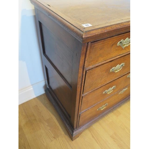 51 - An 18th century line inlaid walnut 5 drawer chest with panelled sides and back on shaped bracket fee... 