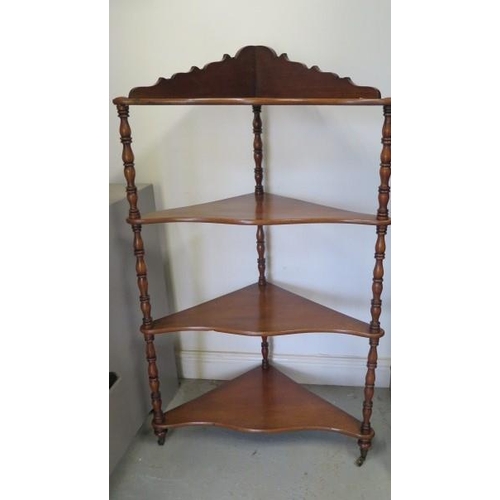 53 - A Victorian mahogany 4 tier whatnot with a shaped gallery with good colour, 122cm tall x 70cm wide