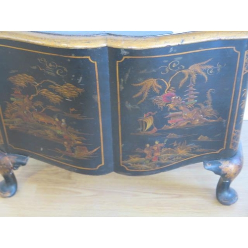 64 - A black lacquered chinoserrie storage box with a lift up top 48cm tall x 59c x 38cm, removed from a ... 