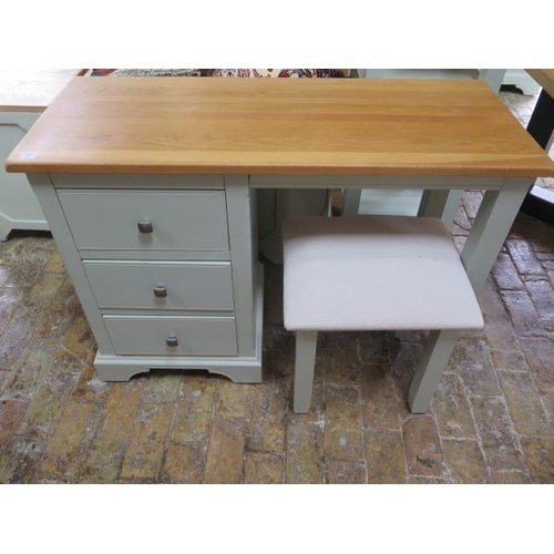 7 - A painted 3 drawer dressing table with an oak top and upholstered stool, 77cm tall x 110cm x 45cm