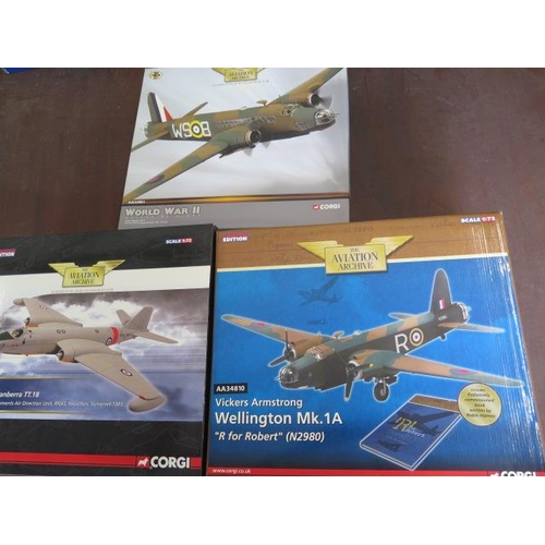 768 - 3 Boxed Corgi diecast, model numbers AA34707 Canberra Royal Navy 1:72, AA34801 Wellington Bomber Att... 