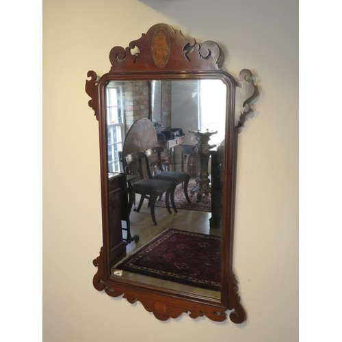 80 - A 19th century mahogany inlaid wall mirror, 109cm tall x 64cm