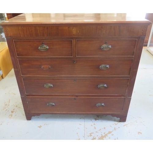 82 - A 19th century mahogany 5 drawer chest on bracket feet, 113cm tall x 119cm x 53cm, good colour, miss... 