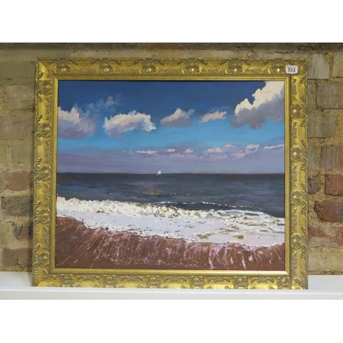 195 - John Rohda, local artist, oil on canvas, entitled Shoreline Norfolk, in a gilt frame, frame size 61c... 