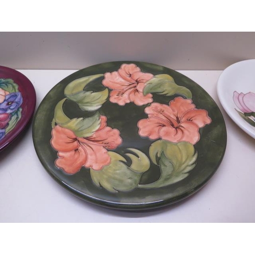 255 - Three Moorcroft plates, 31cm and 26cm diameter, some crazing, all good