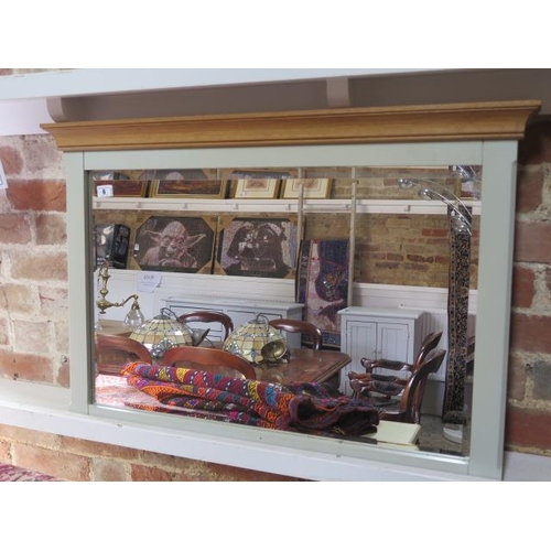 65 - A painted overmantle mirror with an oak top, 60cm x 90cm