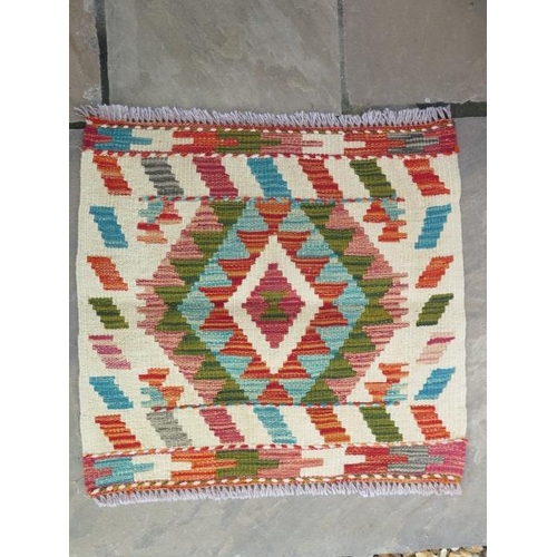 190 - A hand knotted woollen Chobi Kilim rug, 48cm x 51cm