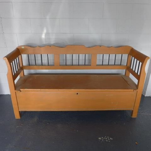 18 - A 19th century painted pine hall bench with lift up seat with storage underneath - Width 183cm
