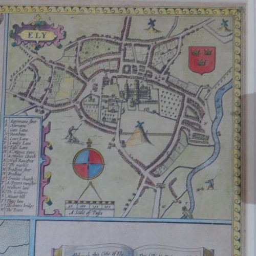 183 - A John Speed coloured map of Huntingdonshire - framed size 61cm x 72cm - generally good