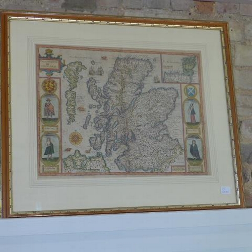 184 - A John speed map The Kingdome of Scotland framed size 62 x 73cm - colours good, some spotting