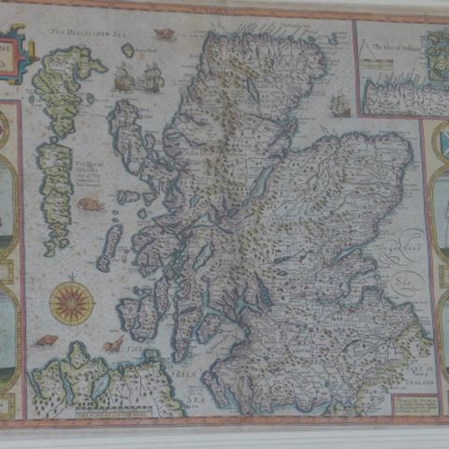 184 - A John speed map The Kingdome of Scotland framed size 62 x 73cm - colours good, some spotting