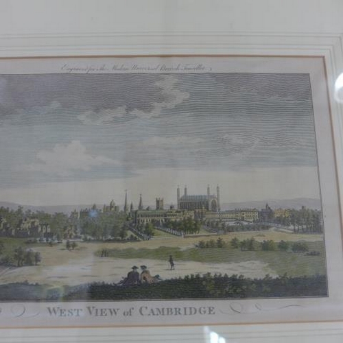 185 - A collection of six antique coloured prints of Cambridge - The Cam, West View, Cambridge, Entrance t... 