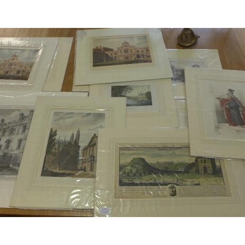 187 - A collection of 13 unframed but mounted antique Cambridge prints including Sam and Nath Buch coloure... 