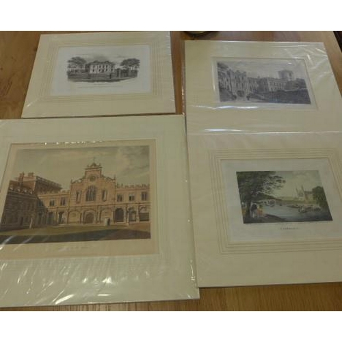 187 - A collection of 13 unframed but mounted antique Cambridge prints including Sam and Nath Buch coloure... 