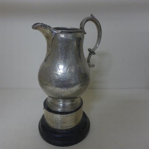 245 - A silver CU Pipers Society presentation jug on stand - jug approx 7.2 troy oz