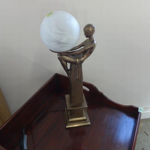 71 - Art Deco style bronzed finish table lamp in working order - Height 50cm