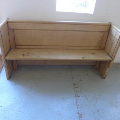 73 - A Victorian stripped pine pew ideal as a window seat or kitchen dining - Height 81cm x 153cm x 42cm