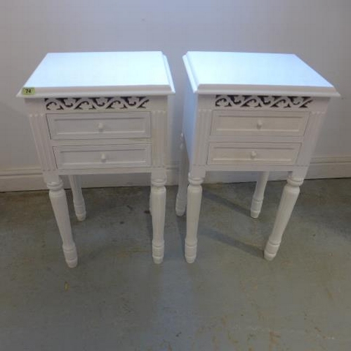 74 - A pair of painted two drawer bedside tables - Height 70cm x 40cm x 32cm