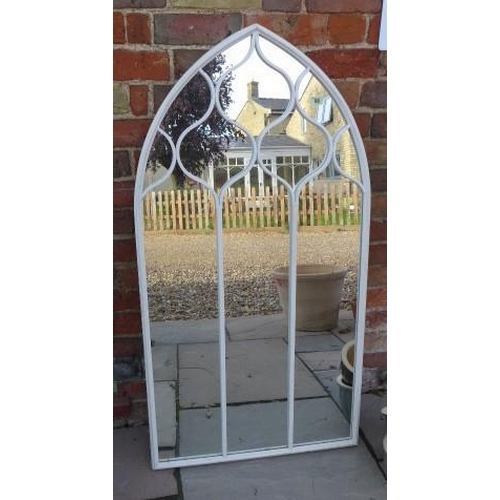 88 - A metal framed Gothic style garden/conservatory mirror - 126cm x 64cm