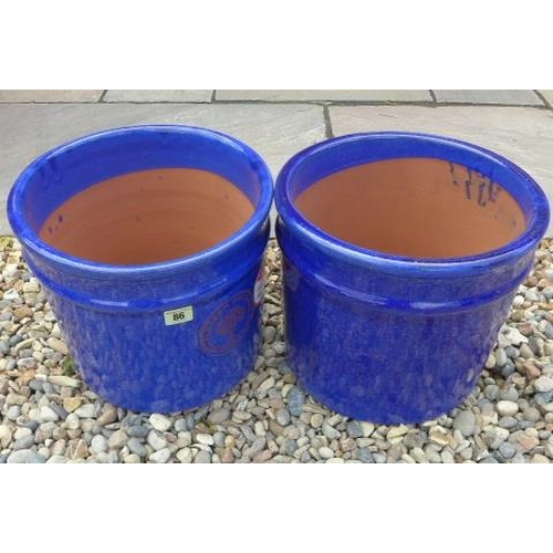 86 - A pair of blue glaze Blossom Orchard garden planters - Height 27cm