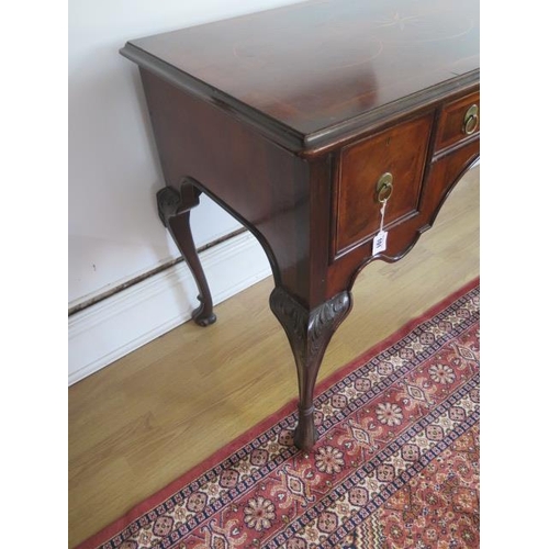 87 - A re-veneered 3 drawer walnut and mahogany lowboy on acanthus carved cabriole legs, 75cm tall x 91cm... 