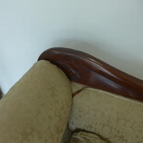 86 - A 19th century mahogany double scroll end chaise lounge on turned legs - Height 85cm x 200cm x 59cm ... 