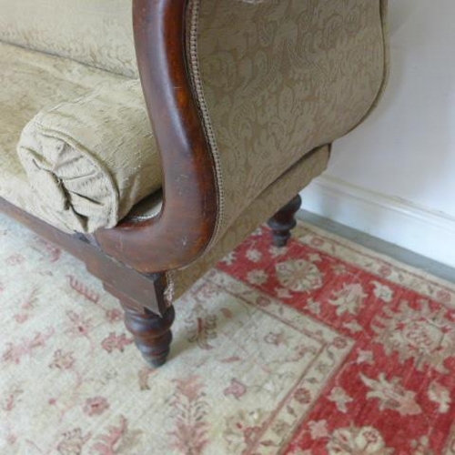 86 - A 19th century mahogany double scroll end chaise lounge on turned legs - Height 85cm x 200cm x 59cm ... 