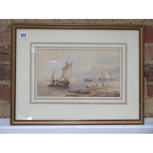 272 - Sidney Edward Paget (1860-1908) signed marine watercolour fishing boats on the shoreline, in a gilt ... 