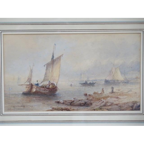 272 - Sidney Edward Paget (1860-1908) signed marine watercolour fishing boats on the shoreline, in a gilt ... 