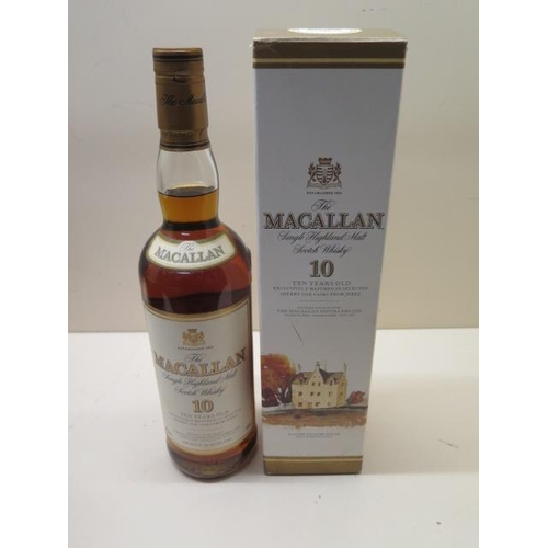 Macallan 10 year old Single Malt Whisky exclusively matured in selected sherry oak casks from Jerez - 700ml 40% vol - with box - seal good, level mid neck