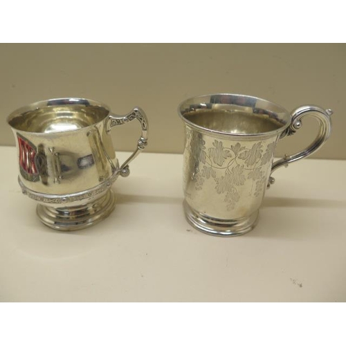 520 - A boxed set of silver spoons, two engraved silver tankards, a continental silver cup and seven other... 