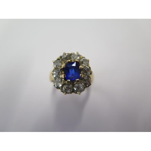 561 - An 18ct yellow gold diamond and synthetic sapphire cluster ring with a screw off head approx 15mm x ... 