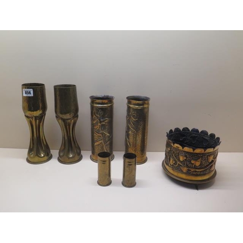 856 - Seven pieces of Trench Art vases - Tallest 27cm